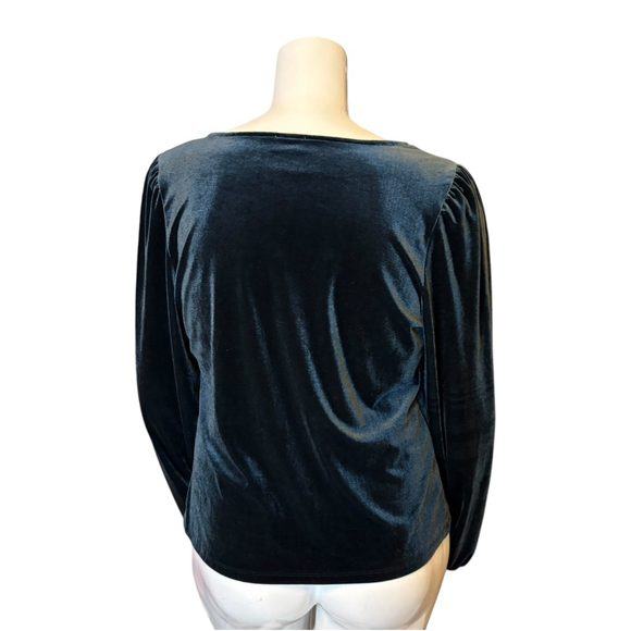 Gentle Fawn Velvet Scoop Neck Teal Blouse with Puff Sleeves, XL-1X - Picture 9 of 13